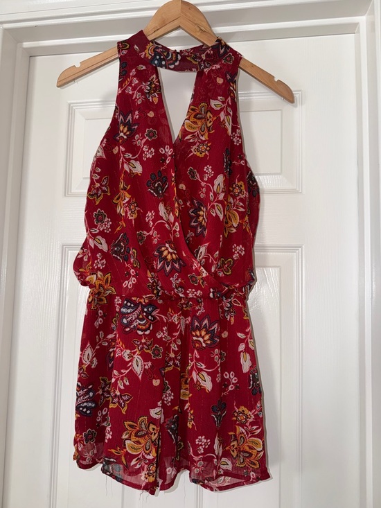 BCX Pants - BCX S Red Floral Halter Romper